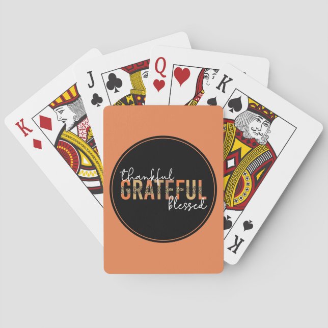 Thankful Grateful Blessed Cheetah Print Typography Playing Cards (Back)