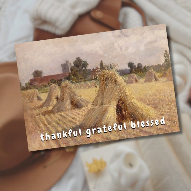 Thankful Grateful Blessed Corn Stooks Bray Church Holiday Card (Creator Uploaded)