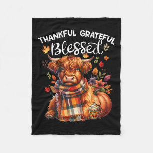 Thankful Grateful Blessed Cow Fall Y'all Autumn  Fleece Blanket