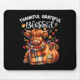 Thankful Grateful Blessed Cow Fall Y'all Autumn Mouse Mat