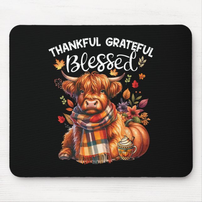 Thankful Grateful Blessed Cow Fall Y'all Autumn  Mouse Mat (Front)