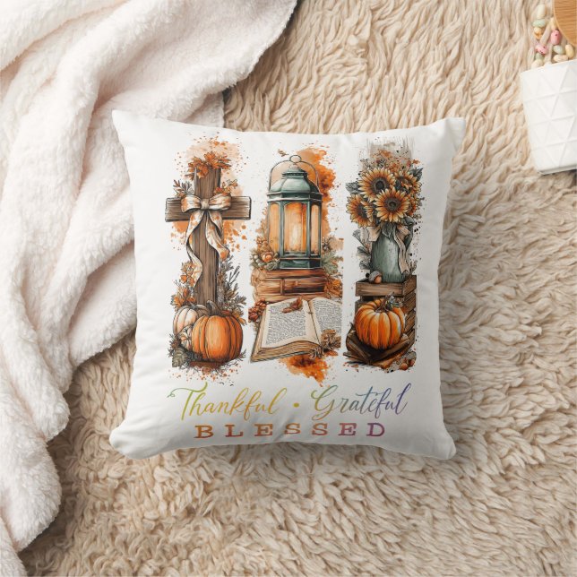 Thankful Grateful Blessed  Cushion (Blanket)