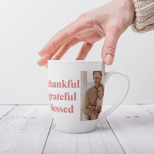 Thankful Grateful Blessed   Custom Three Photo  Latte Mug