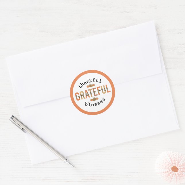 Thankful Grateful Blessed Cute Fall Thanksgiving Classic Round Sticker (Envelope)