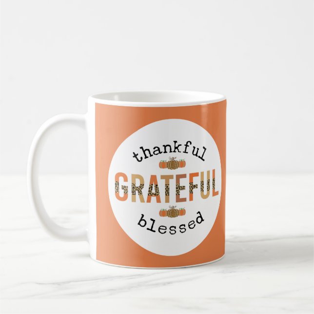 Thankful Grateful Blessed Cute Fall Thanksgiving Coffee Mug (Left)