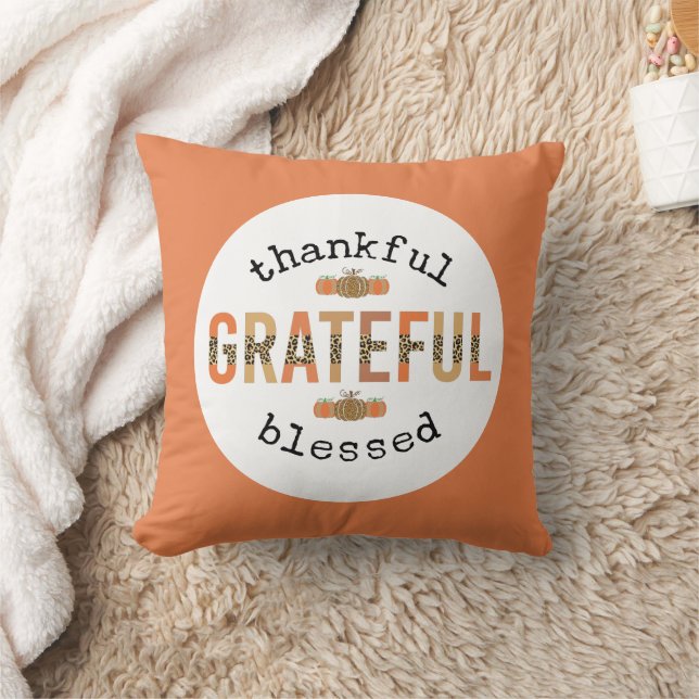 Thankful Grateful Blessed Cute Fall Thanksgiving  Cushion (Blanket)