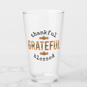 Thankful Grateful Blessed Cute Fall Thanksgiving Glass