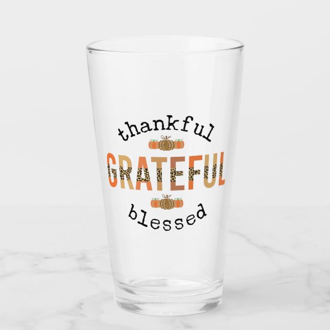 Thankful Grateful Blessed Cute Fall Thanksgiving Glass (Front)