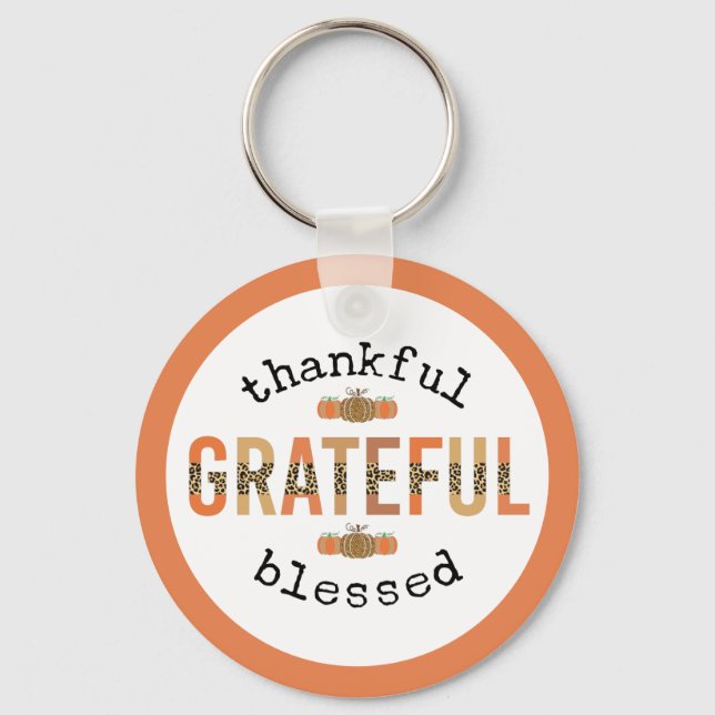 Thankful Grateful Blessed Cute Fall Thanksgiving Key Ring (Front)
