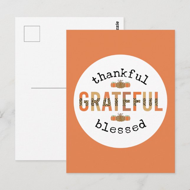 Thankful Grateful Blessed Cute Fall Thanksgiving Postcard (Front/Back)
