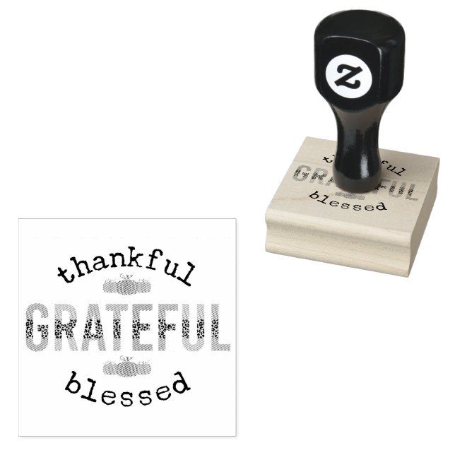 Thankful Grateful Blessed Cute Fall Thanksgiving  Rubber Stamp (Stamped)