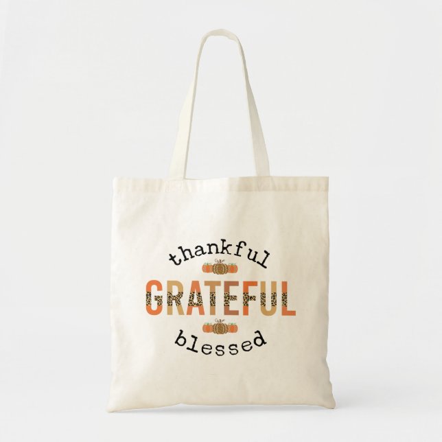 Thankful Grateful Blessed Cute Fall Thanksgiving Tote Bag (Front)