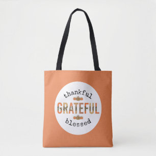 Thankful Grateful Blessed Cute Fall Thanksgiving Tote Bag