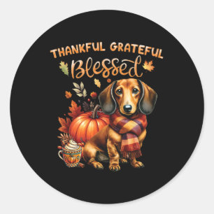 Thankful Grateful Blessed Dachshund Dog Fall Y'all Classic Round Sticker