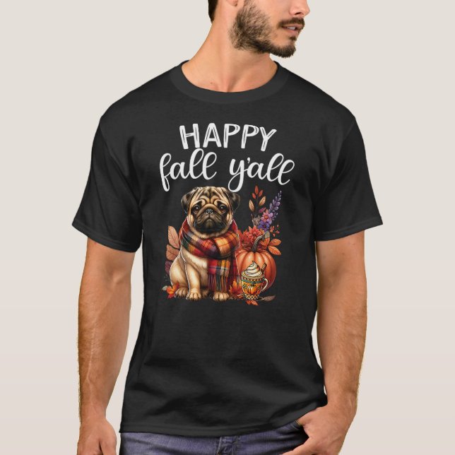 Thankful Grateful Blessed Dog Cute Pug Fall Y'all  T-Shirt (Front)
