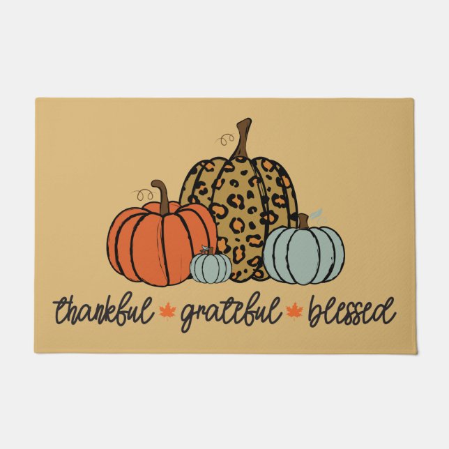 Thankful, Grateful, Blessed Door Mat (Front)