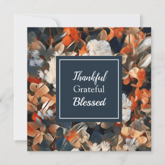 Thankful grateful blessed elegant floral autumn holiday card
