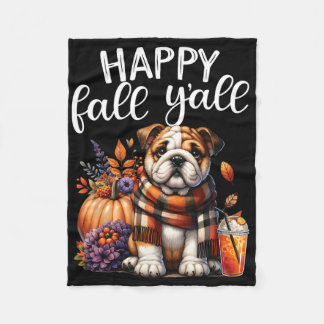 Thankful Grateful Blessed English Bulldog Fall Y'a Fleece Blanket