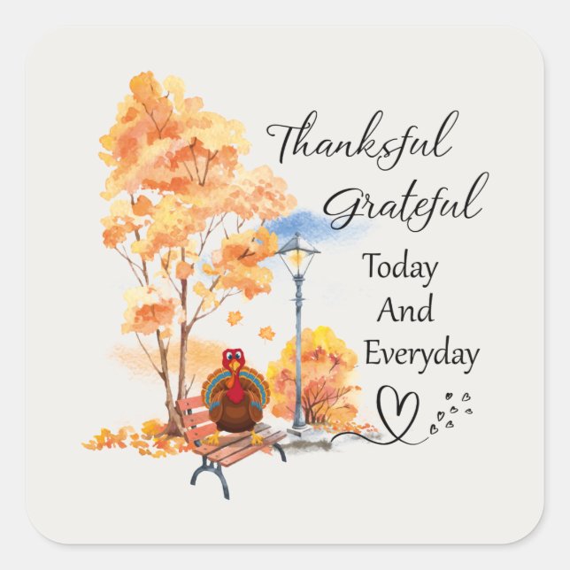 Thankful Grateful Blessed everyday Fall Square Sticker (Front)