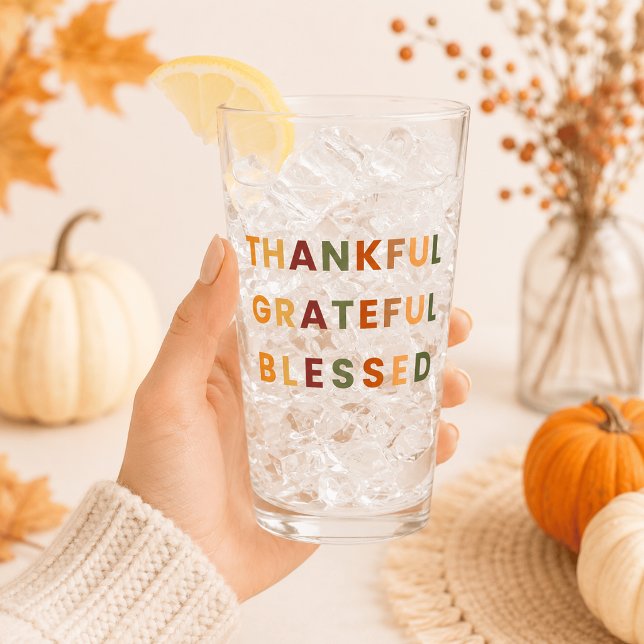 Thankful Grateful Blessed – Fall Glass Cup (Creator Uploaded)