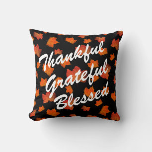 THANKFUL GRATEFUL BLESSED FALL LEAVES AUTUMN CUSHION