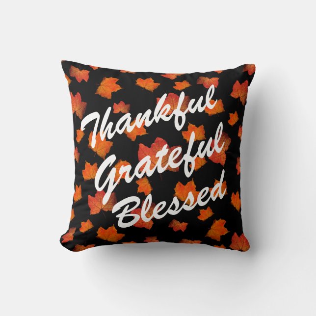 THANKFUL GRATEFUL BLESSED FALL LEAVES AUTUMN CUSHION (Front)