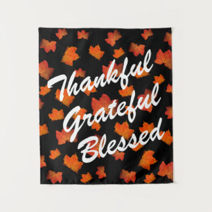 THANKFUL GRATEFUL BLESSED FALL LEAVES AUTUMN TAPESTRY