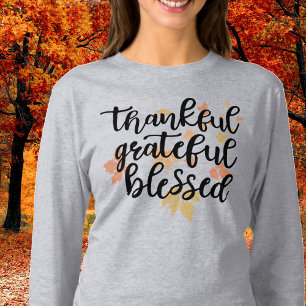 Thankful Grateful Blessed Fall Leaves Long Sleeve T-Shirt