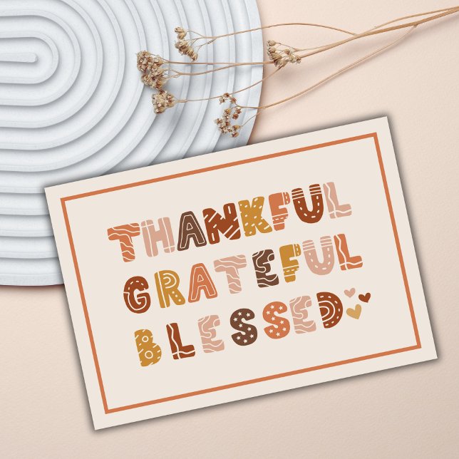 Thankful Grateful Blessed Fall Modern Colourful Thank You Card (Autumn inspired thank you card to let someone special know how much you care.)