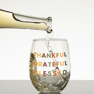 Thankful Grateful Blessed – Fall  Stemless Wine Glass