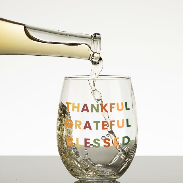 Thankful Grateful Blessed – Fall  Stemless Wine Glass (Creator Uploaded)