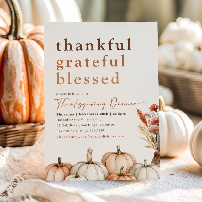 Thankful Grateful Blessed Fall Thanksgiving Dinner Invitation (Creator Uploaded)