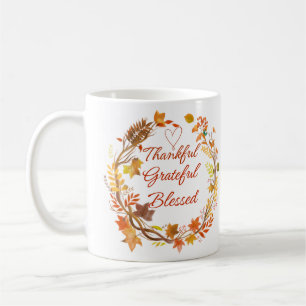 Thankful Grateful Blessed Fall Wreath Art Coffee Mug