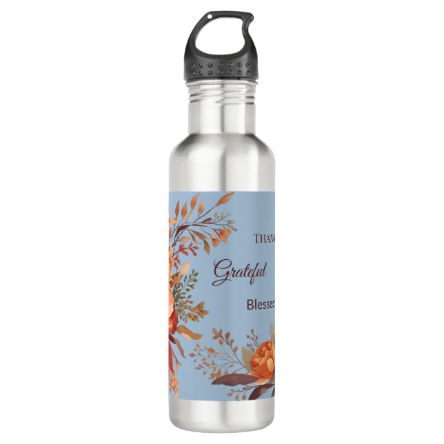 Thankful grateful blessed Floral Thanksgiving  710 Ml Water Bottle (Front)