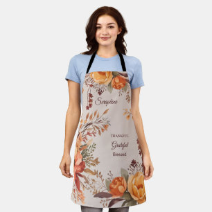 Thankful grateful blessed Floral Thanksgiving  Apron
