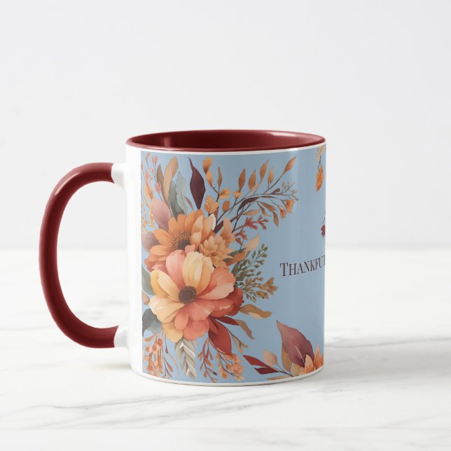 Thankful grateful blessed Floral Thanksgiving  Mug (Left)