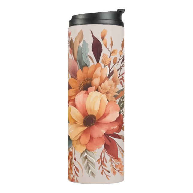 Thankful grateful blessed Floral Thanksgiving  Thermal Tumbler (Rotated Left)