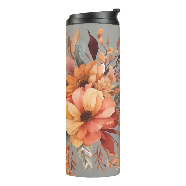 Thankful grateful blessed Floral Thanksgiving  Thermal Tumbler (Rotated Left)