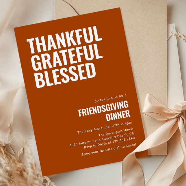Thankful Grateful Blessed Friendsgiving Dinner  Invitation (Creator Uploaded)