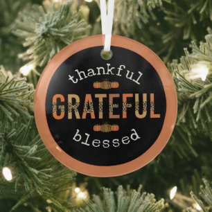 Thankful Grateful Blessed Fun Leopard Print Fall  Glass Tree Decoration