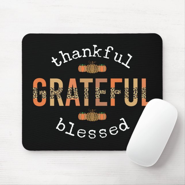 Thankful Grateful Blessed Fun Leopard Print Fall Mouse Mat (With Mouse)