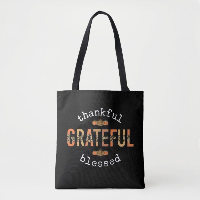 Thankful Grateful Blessed Fun Leopard Print Fall Tote Bag (Front)