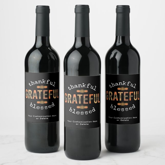 Thankful Grateful Blessed Fun Leopard Print Fall Wine Label (Bottles)
