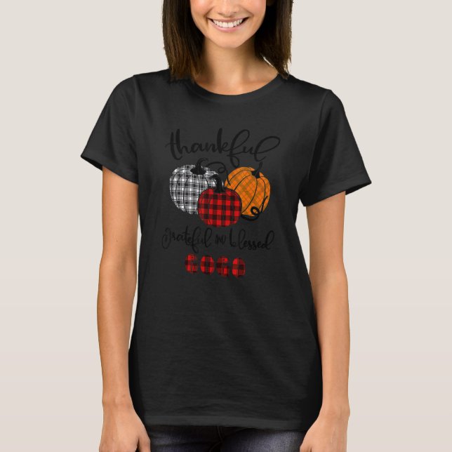 Thankful Grateful Blessed Gogo Autumn Fall Pumpkin T-Shirt (Front)