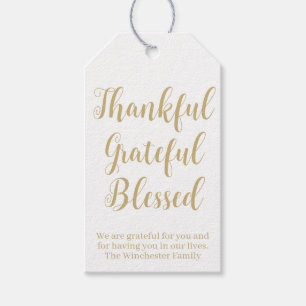 Thankful Grateful Blessed gold script holiday Gift Tags