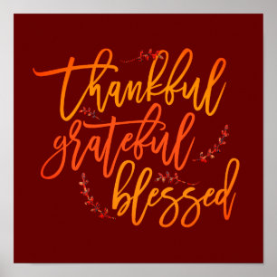 Thankful Grateful Blessed Gratitude Quote Burgundy Poster