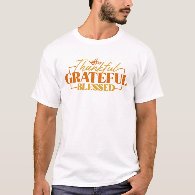 Thankful Grateful Blessed Halloween Groovy Fall T-Shirt (Front)