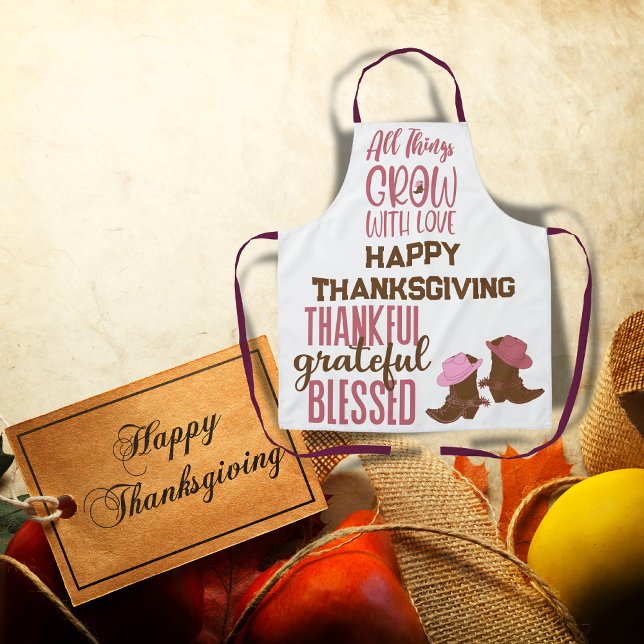 Thankful, Grateful, Blessed, Happy Thanksgiving | Apron (Creator Uploaded)