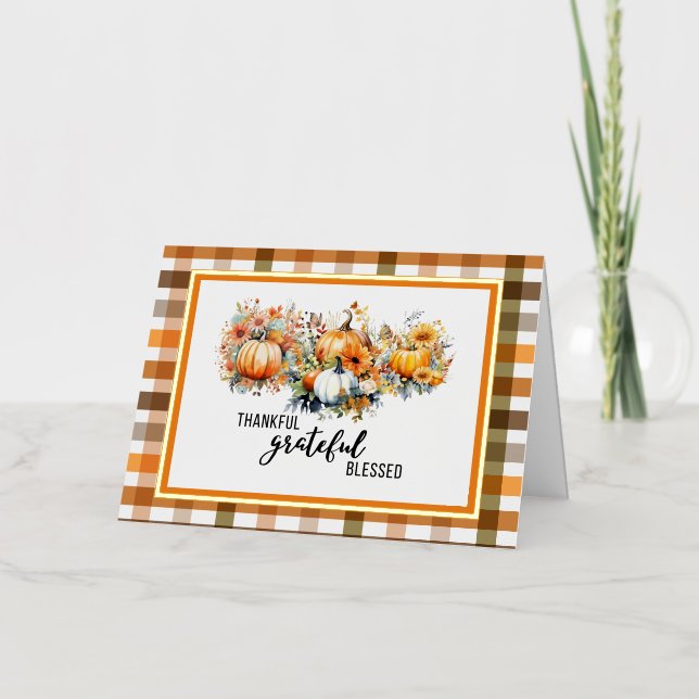 Thankful, Grateful, Blessed | Happy Thanksgiving Foil Greeting Card (Front)