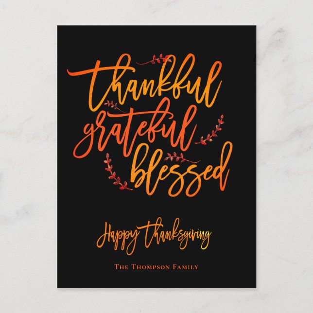 Thankful Grateful Blessed Happy Thanksgiving Name Holiday Postcard (Front)